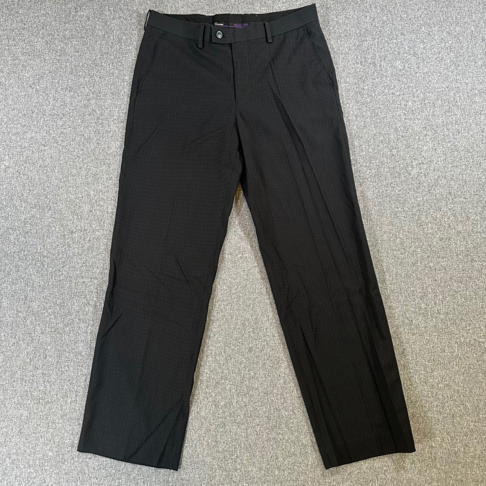 Point Zero Dress Pants Mens 32/30 Couture Black Pinstripe Flat Front